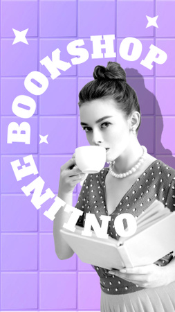 Online Bookstore Ad with Woman Instagram Story Modelo de Design