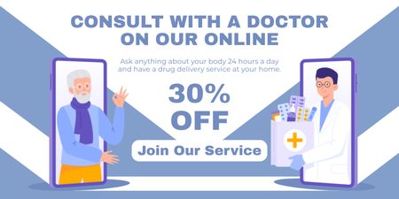 Designvorlage Dienstleistungen der Online-Konsultation mit dem Arzt für Twitter