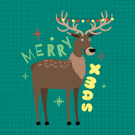 Cute Christmas Greeting with Funny Deer Instagram Design Template