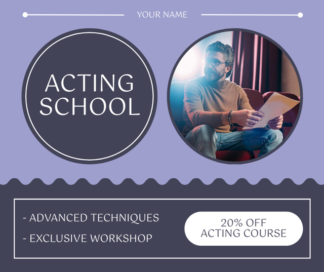 Template di design Discount on Exclusive Workshop at Acting School Facebook