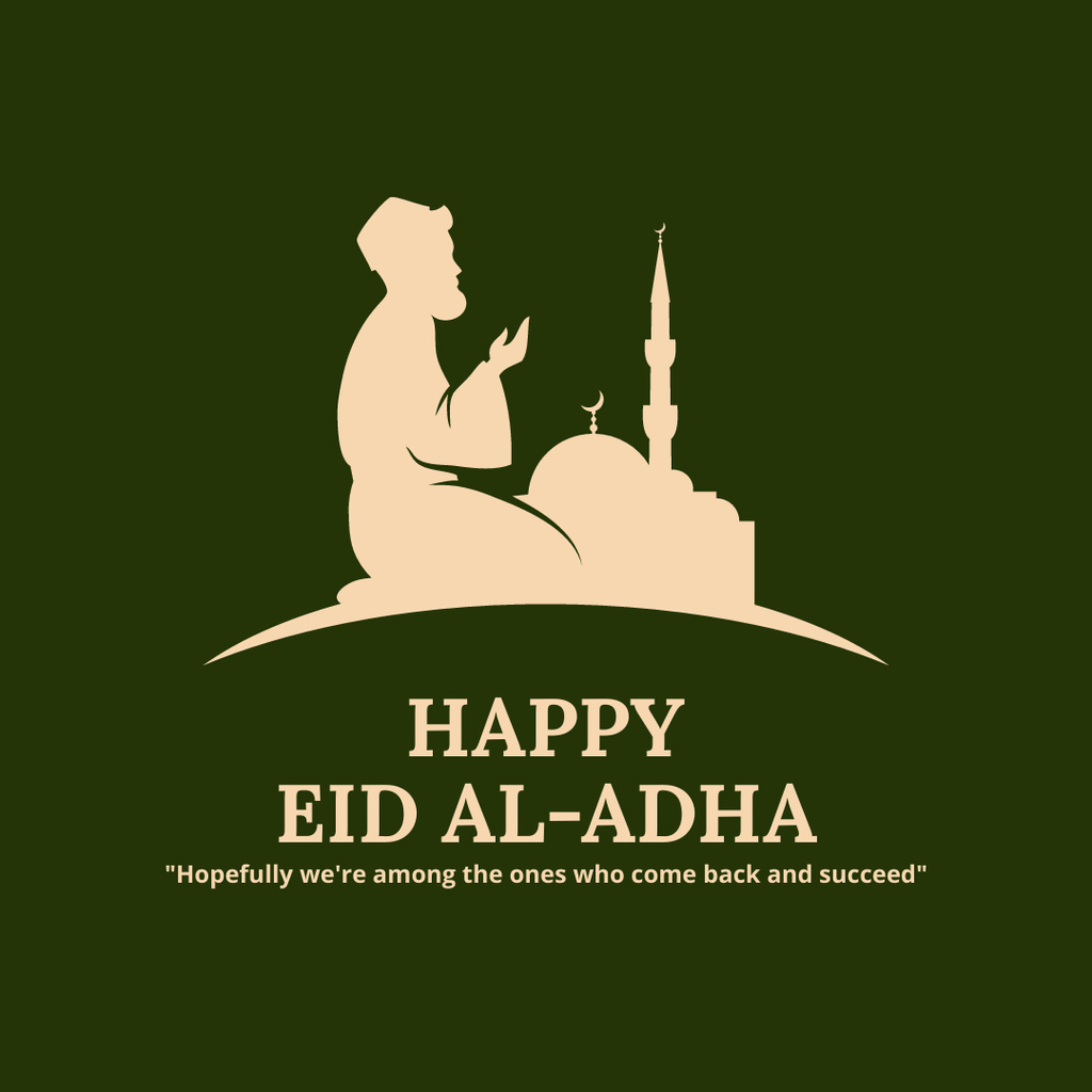 Greeting With Eid Al Adha And Praying Man Instagram Design Template
