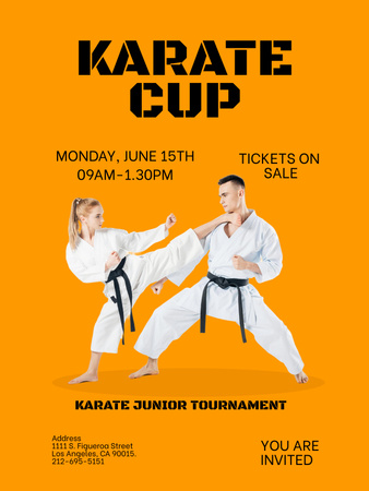 Karate Cup Championship Announcement with Teacher and Kid Poster US Design Template