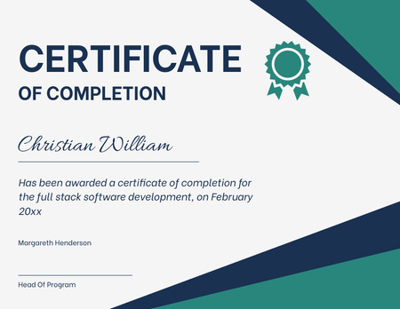 Prêmio para Conclusão de Estudos de Desenvolvimento de Software Certificate Modelo de Design