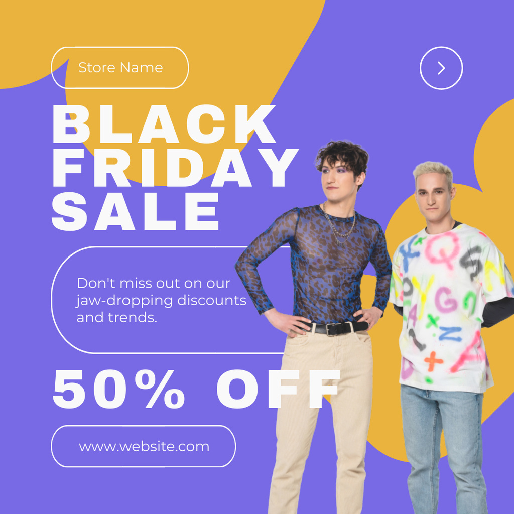 Black Friday Sale of Selected Men's Fashion Items Instagram AD Πρότυπο σχεδίασης