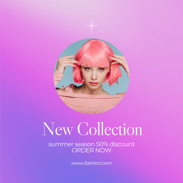 Young Woman with Pink Hair for Fashion Summer Clothing Sale Ad Instagram Modelo de Design