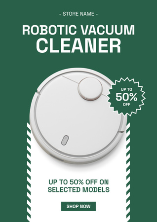 Robotic Vacuum Cleaner Discount Green Poster Design Template