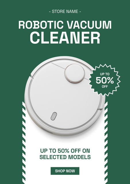 Robotic Vacuum Cleaner Discount Green Poster – шаблон для дизайна