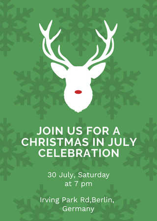July Christmas Celebration Announcement with Deer Flyer A6 Design Template