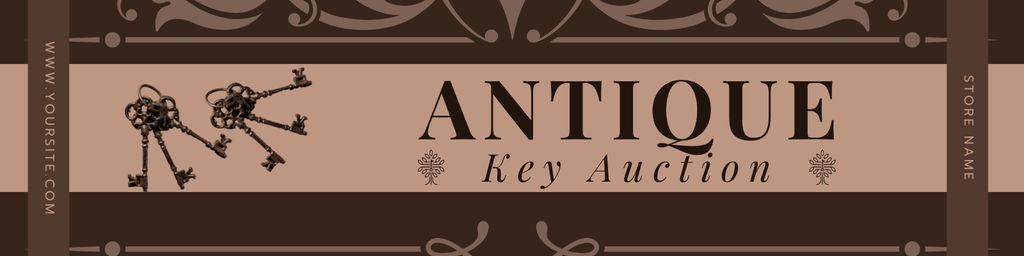 Antique Keys Auction Announcement In Brown With Ornaments Twitter Design Template