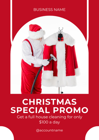 Christmas Promotion House Cleaning Santa Poster Design Template