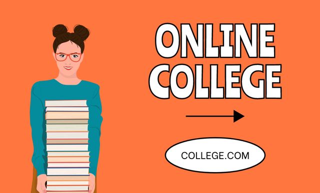 Online College Ad with Girl with Books Business Card 91x55mm – шаблон для дизайну