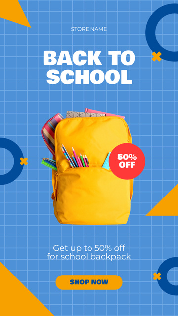 Yellow Backpack Discount on Blue Instagram Story Design Template