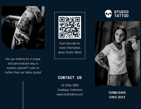 Oferta de serviço de estúdio de tatuagem com amostras de arte Brochure 8.5x11in Modelo de Design