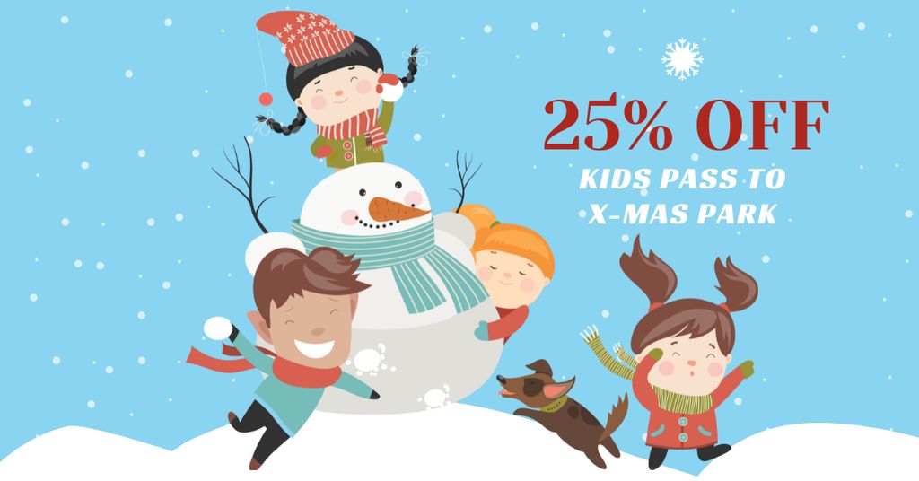 Ontwerpsjabloon van Facebook AD van Children with Snowman on Christmas