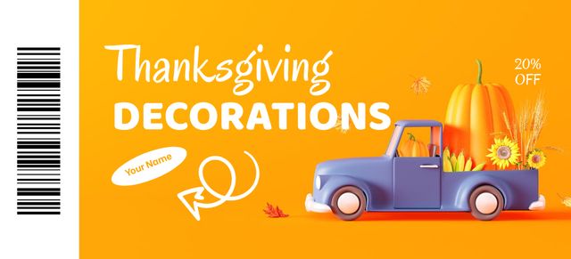 Modèle de visuel Thanksgiving Day Decor Voucher on Orange - Coupon 3.75x8.25in