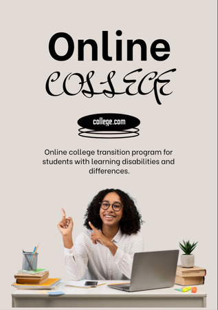Online College Apply Announcement with Laptop on Student's Desk Flyer A7 Design Template