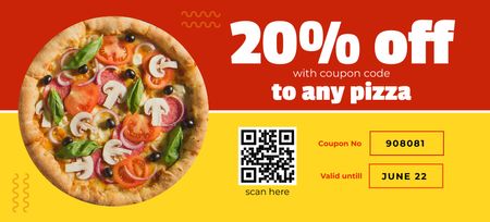 Offer Discount on Any Pizza Coupon 3.75x8.25in Design Template