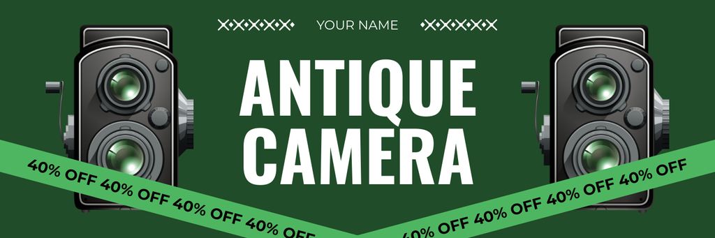 Antique Two Lenses Camera At Reduced Price Offer Twitter Šablona návrhu