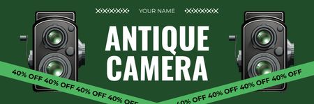 Antique Two Lenses Camera At Reduced Price Offer Twitter Design Template