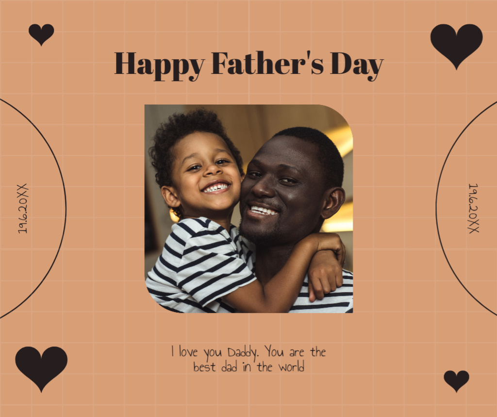 Happy Father's Day Greetings with African American Dad and Baby Facebook Modelo de Design