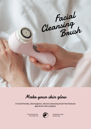 Special Offer with Woman applying Facial Cleansing Brush Poster Design Template