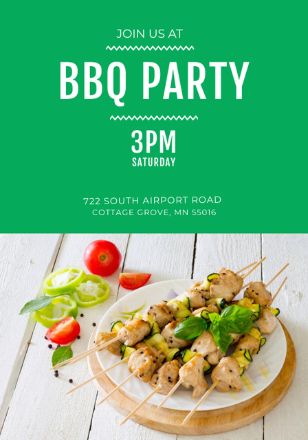 Designvorlage BBQ Party Invitation with Delicious Meat Kebab für Poster 28x40in
