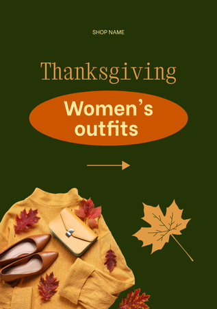 Thanksgiving Womens Outfit Sale on Green Flyer A5 Design Template