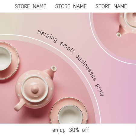 Pink Ceramic Tea Set Instagram Design Template