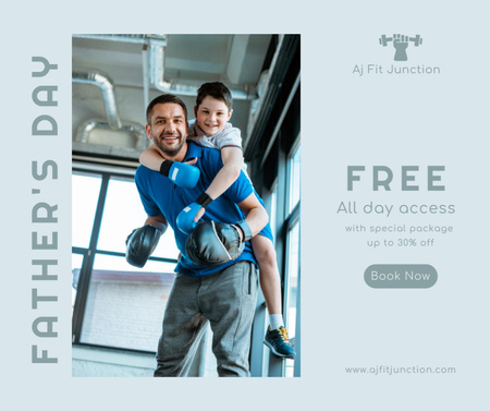 Designvorlage Glücklicher Vater mit Sohn mit Boxhandschuhen für Facebook