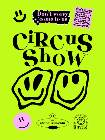 Circus Show Ad with Funny Stickers Poster US Design Template