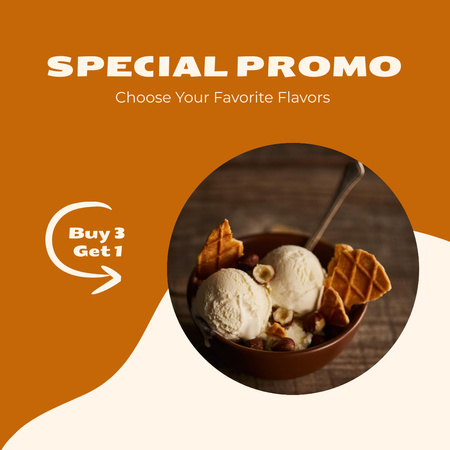 Flavorsome Ice Cream With Waffles Offer In Orange Instagram Design Template