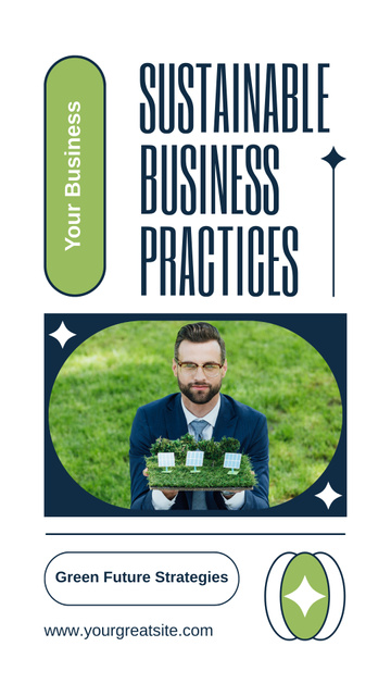 Sustainable Business Strategies with Young Handsome Businessman Mobile Presentation Tasarım Şablonu