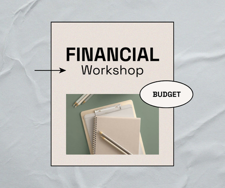 Ontwerpsjabloon van Facebook van financiële workshop promotie met notebook