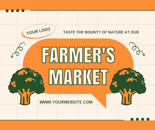 Orange Ad of Natural Foods at Farmer's Market Facebookデザインテンプレート