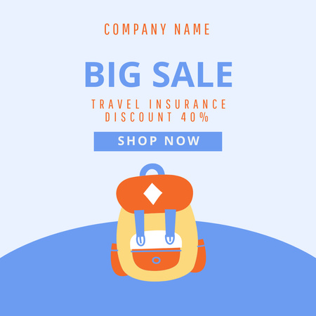 Designvorlage Backpack for Travel Insurance Sale Ad für Instagram