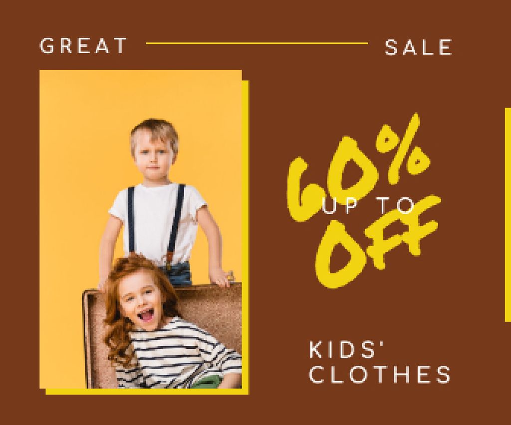 Platilla de diseño Kids' Clothes Sale with Happy Little Kids Large Rectangle