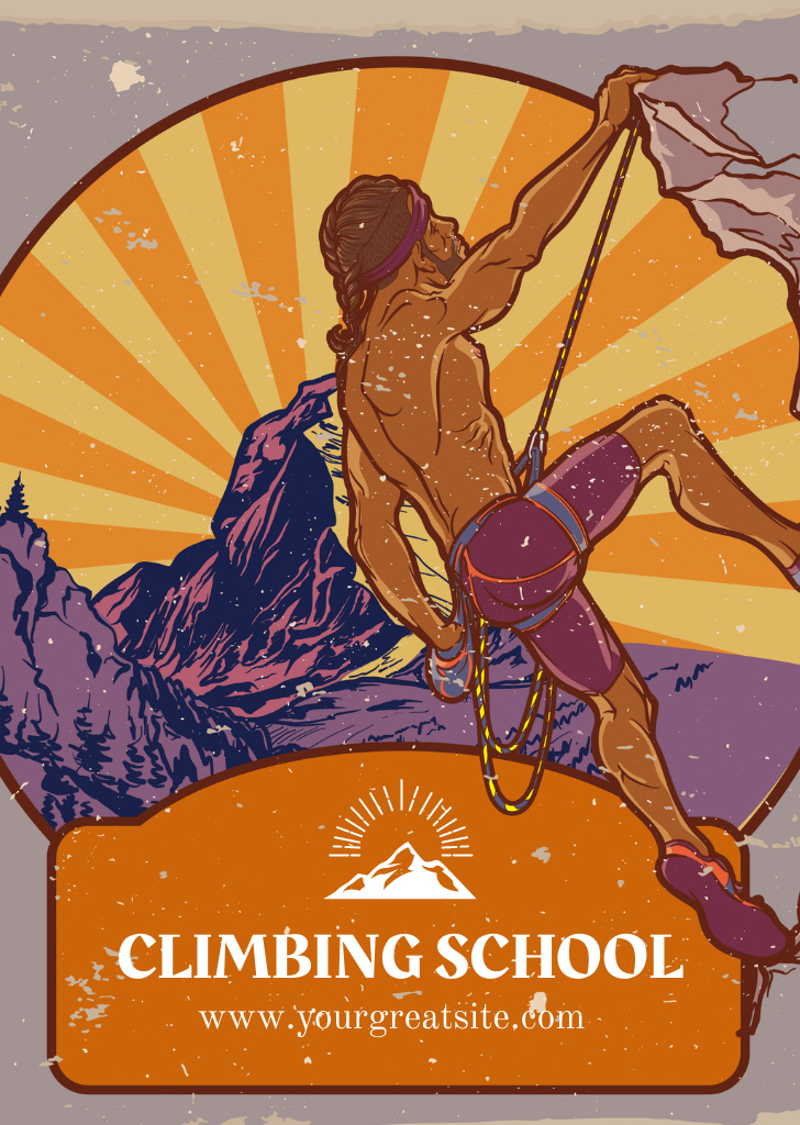 Comprehensive Climbing School Promotion With Mountains Landscape Postcard A6 Vertical Design Template