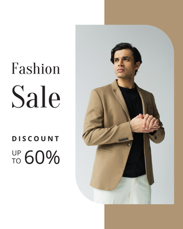 Fashion Sale with Stylish Guy in Blazer Instagram Post Vertical Design Template