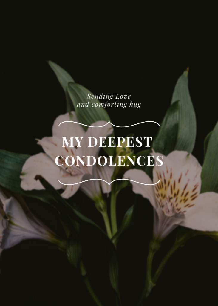 Ontwerpsjabloon van Postcard 5x7in Vertical van Mourning Bouquet with Deepest Condolences Phrase