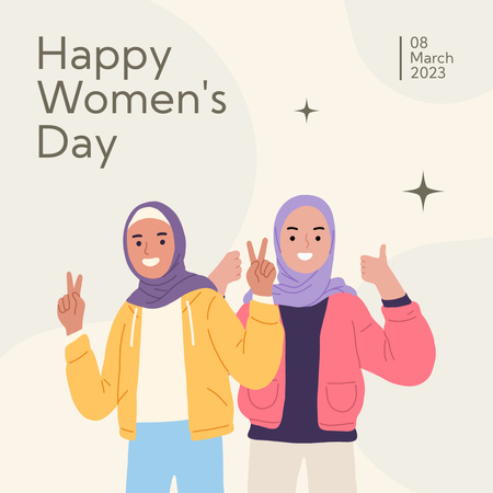 International Women's Day Greeting with Muslim Women Instagram Design Template
