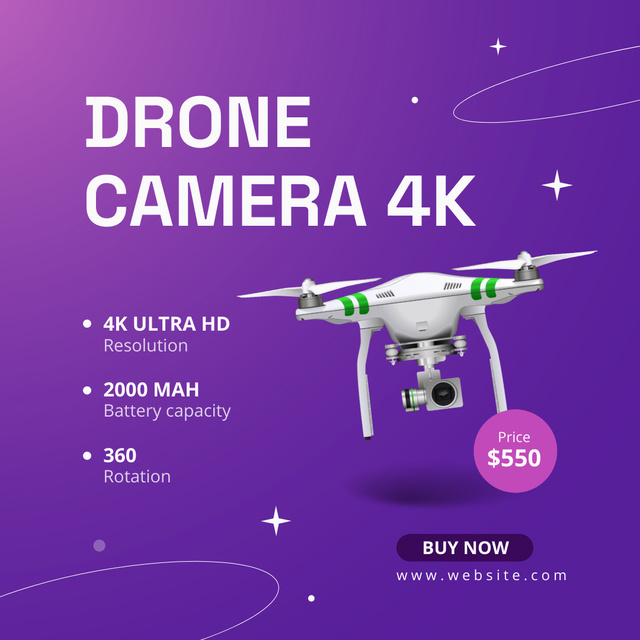Designvorlage Drone Camera 4k Promotion Instagram Post für Instagram