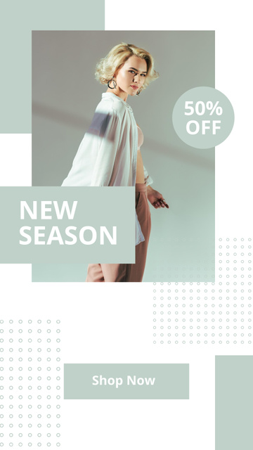 White Female Clothing Ad for New Season Instagram Story Design Template