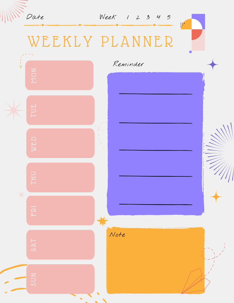Weekly Planner with Colorful Business Pie Chart Notepad 8.5x11in Tasarım Şablonu