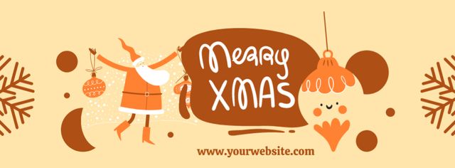 Merry Christmas Greetings on Beige Cartoon Facebook cover Design Template