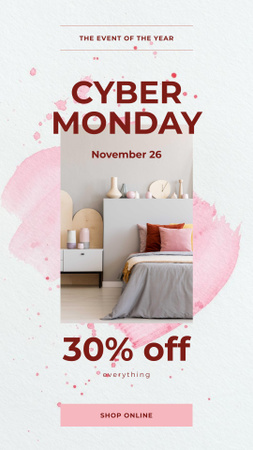 Cyber Monday Sale of Bed Linen for Bedroom Instagram Story Design Template