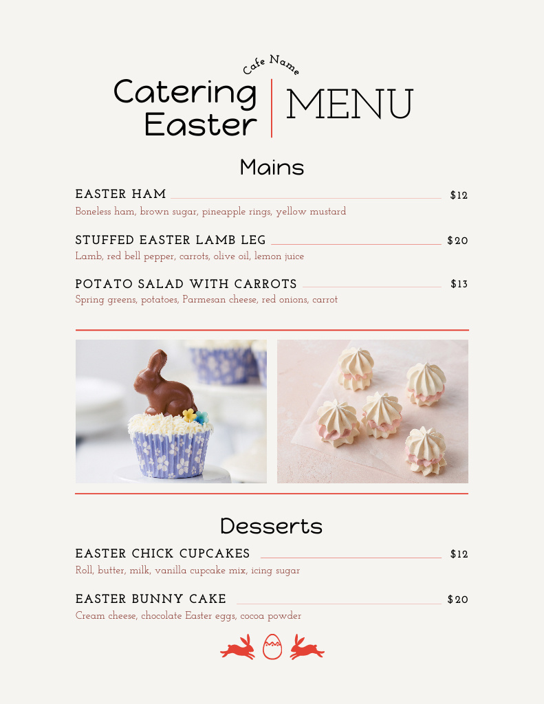 Easter Catering Offer with Sweet Festive Cupcakes Menu 8.5x11in Πρότυπο σχεδίασης