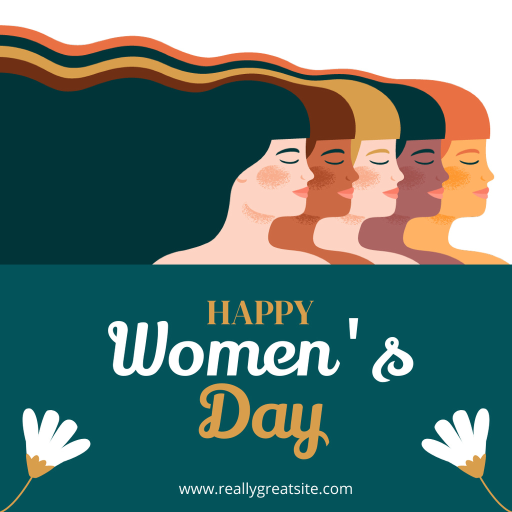Women's Day Greeting with Illustration of Women and Flowers Instagram – шаблон для дизайна