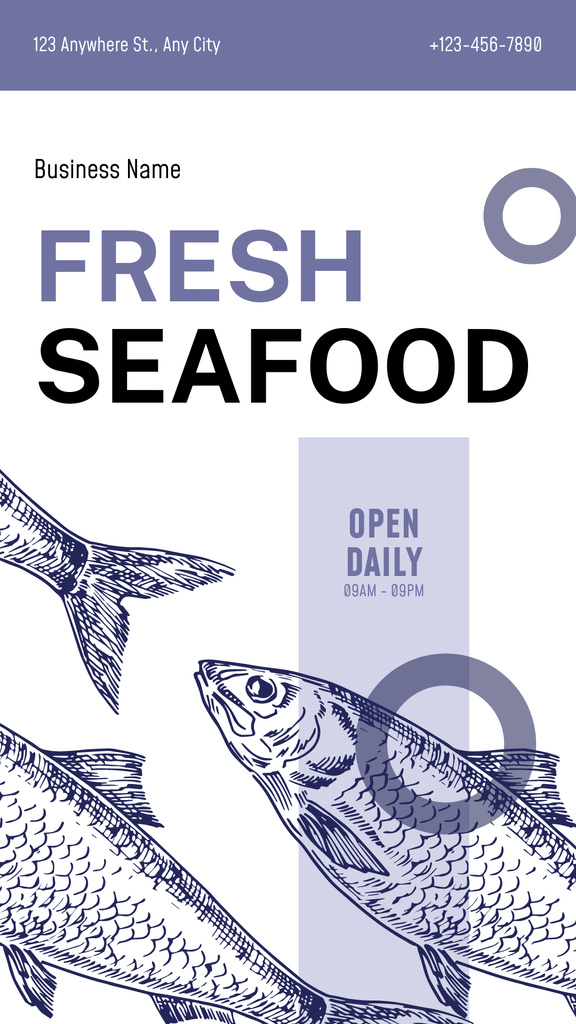 Fresh Seafood Ad with Sketch of Fish Instagram Story tervezősablon