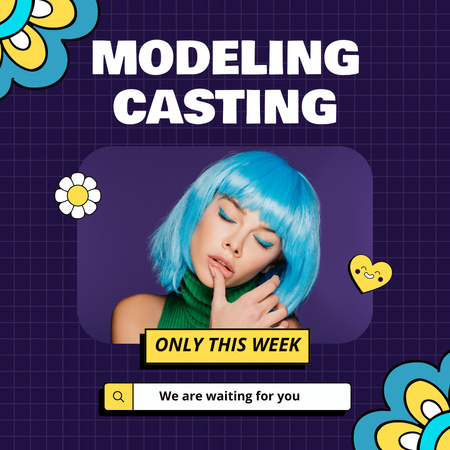 Plantilla de diseño de Casting de modelo con mujer joven con peluca Instagram 