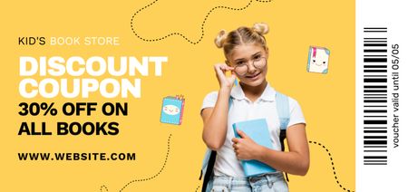 Discount Voucher on Books with Schoolgirl on Yellow Coupon Din Large Design Template